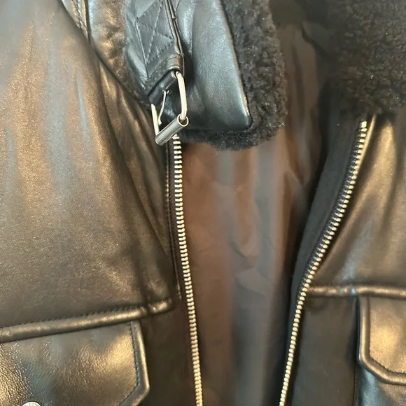 Reiss Black Leather-Trim Puffer Jacket - Picture 8 of 9